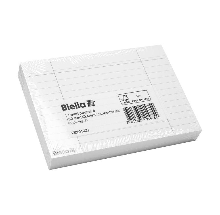 Biella Cartes-fiches A6 ligné, régulure 31 - Blanc  