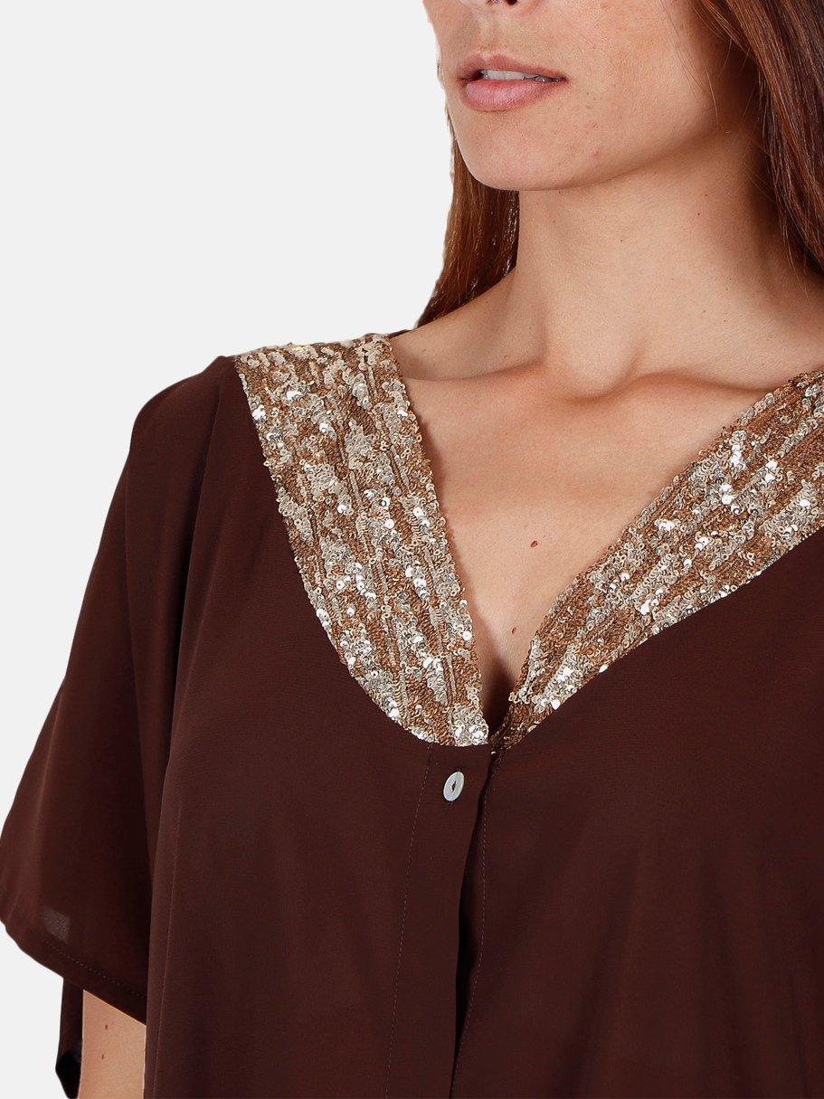 Admas  Tunica da spiaggia camicia Bright Sequins cioccolato 