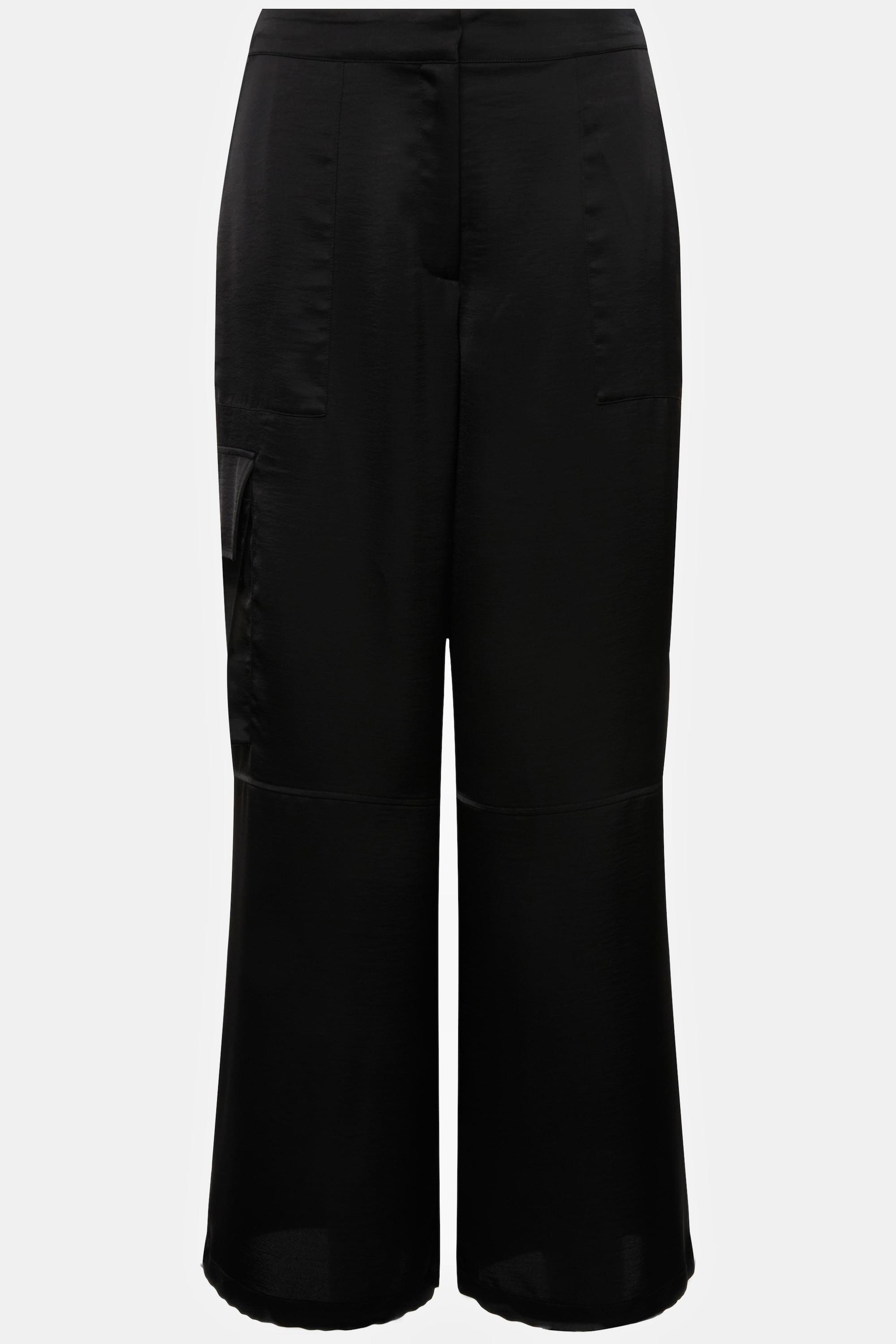 Ulla Popken  Pantalon cargo Mary en satin. Jambe droite et large. Taille élastique 