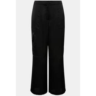 Ulla Popken  Pantalon cargo Mary en satin. Jambe droite et large. Taille élastique 