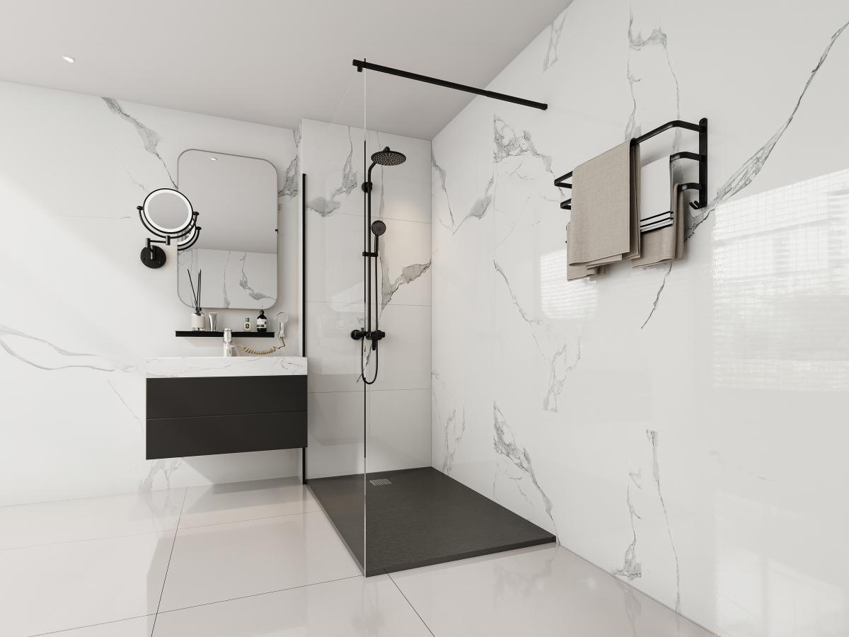 Vente-unique Receveur à poser ou à encastrer en résine avec siphon - Noir - 140 x 90 cm - MIRNOSA  