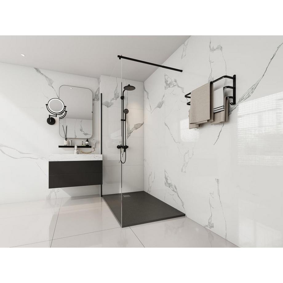 Vente-unique Aufsatz- oder Einbauduschtasse - Kunstharz - mit Siphon - Schwarz - 140 x 90 cm - MIRNOSA  