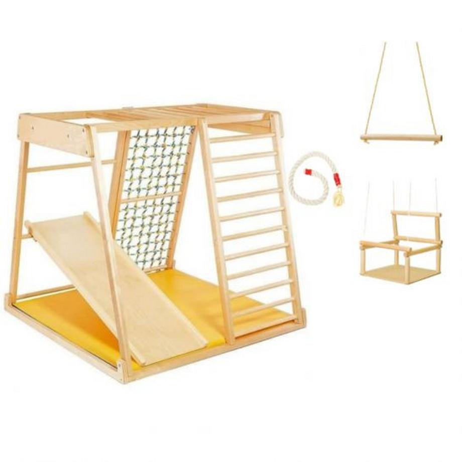 Montessori  Klettergerüst Montessori® mit Sicherheitsmatte (dunkel) + 1 Rutsche + Zubehör (ab 18 Monate) 