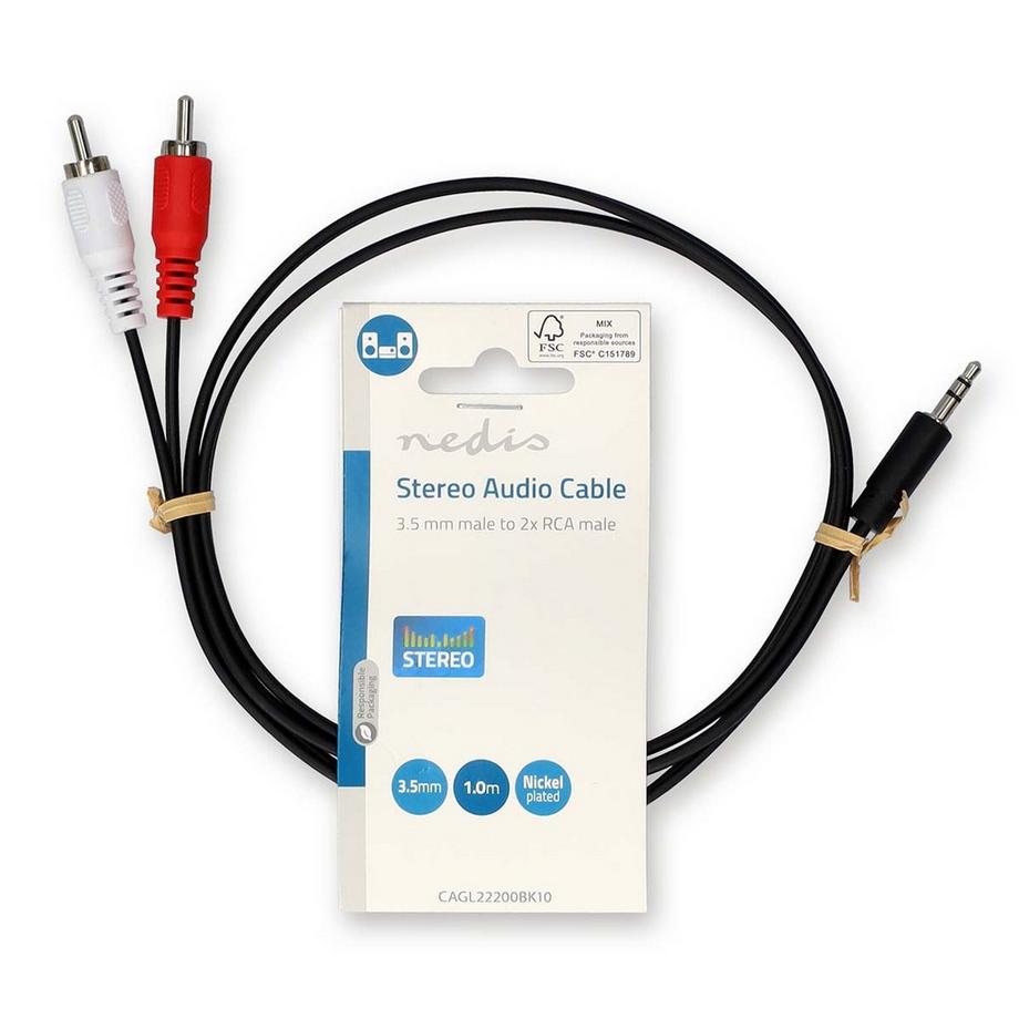 Nedis  Câble audio stéréo | 3,5 mm Hane | 2x RCA Hane | Nickelplaterad | 1,00 m | Rond | Svart | Label 