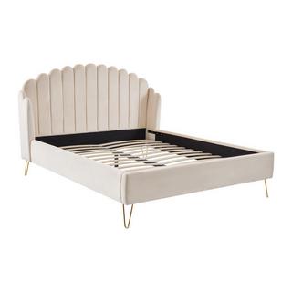 Vente-unique Polsterbett 160 x 200 cm - wellenförmiges Kopfteil - Samt - Beige + Matratze - SAGALI  