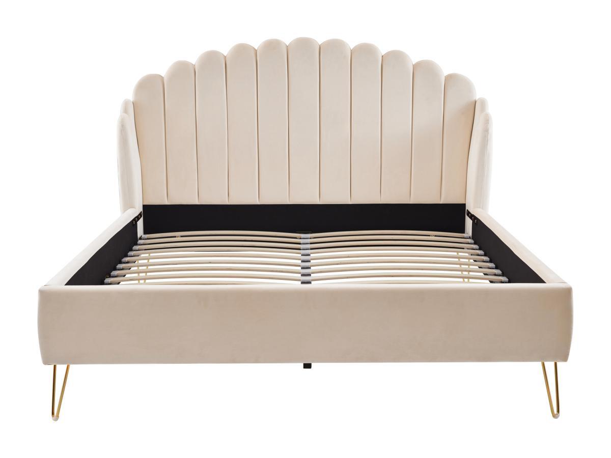 Vente-unique Polsterbett 160 x 200 cm - wellenförmiges Kopfteil - Samt - Beige + Matratze - SAGALI  