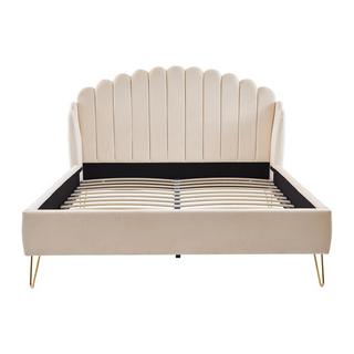 Vente-unique Polsterbett 160 x 200 cm - wellenförmiges Kopfteil - Samt - Beige + Matratze - SAGALI  