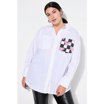 Chemisier coupe Boxy, grand imprimé damier avec cœurs dans le dos