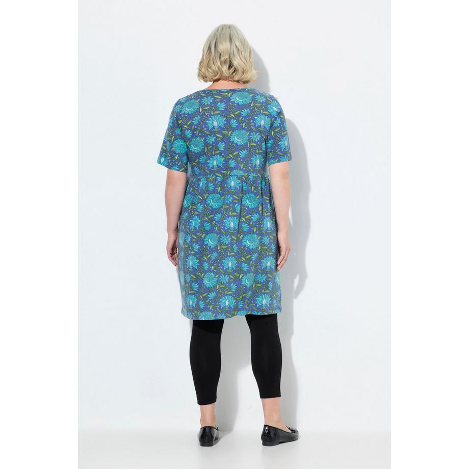 Ulla Popken Maglia lunga floreale scollo a V mezza manica con tasche  