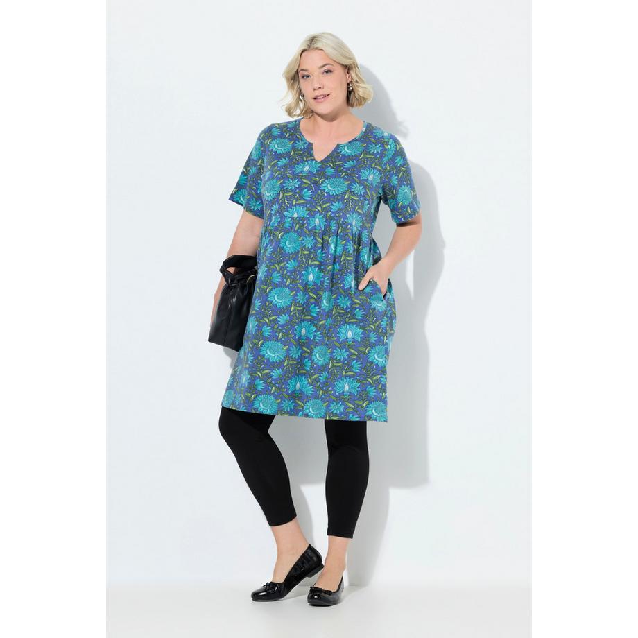 Ulla Popken Maglia lunga floreale scollo a V mezza manica con tasche  