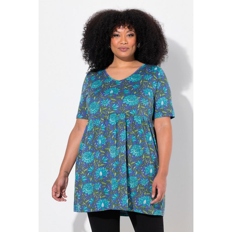 Ulla Popken Maglia lunga floreale scollo a V mezza manica con tasche  