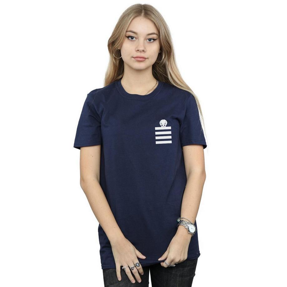LOONEY TUNES Tweety Pie T-Shirt Rayé Fausse Poche  