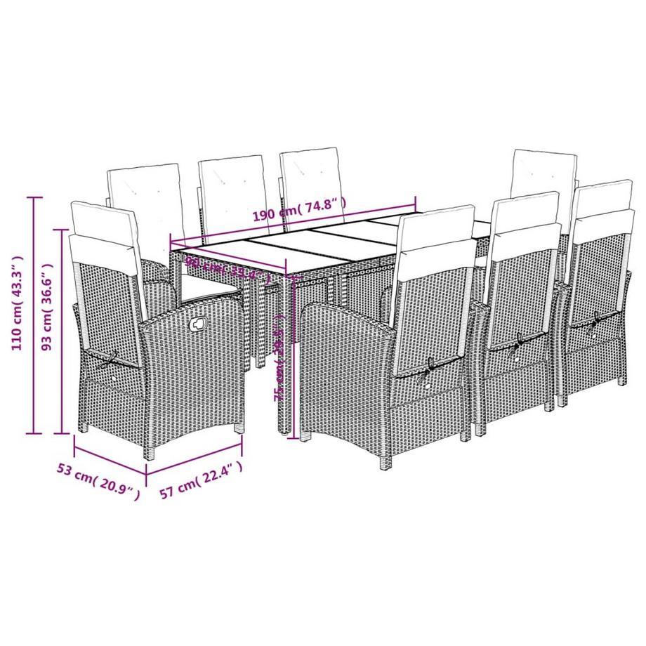 VidaXL Ensemble de salle à manger de jardin rotin synthétique  