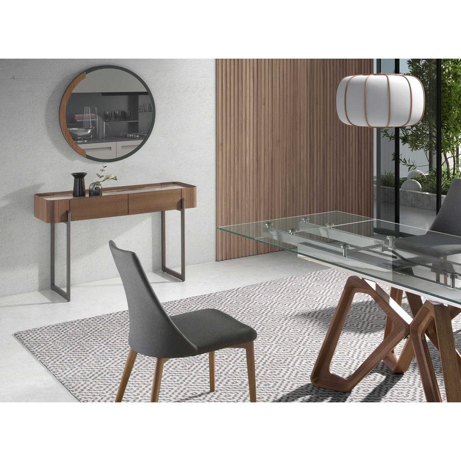 ANGEL CERDA Rechteckiger Konsolentisch aus Porzellanmarmor, Nussbaum und dunklem Metallic-Stahl  