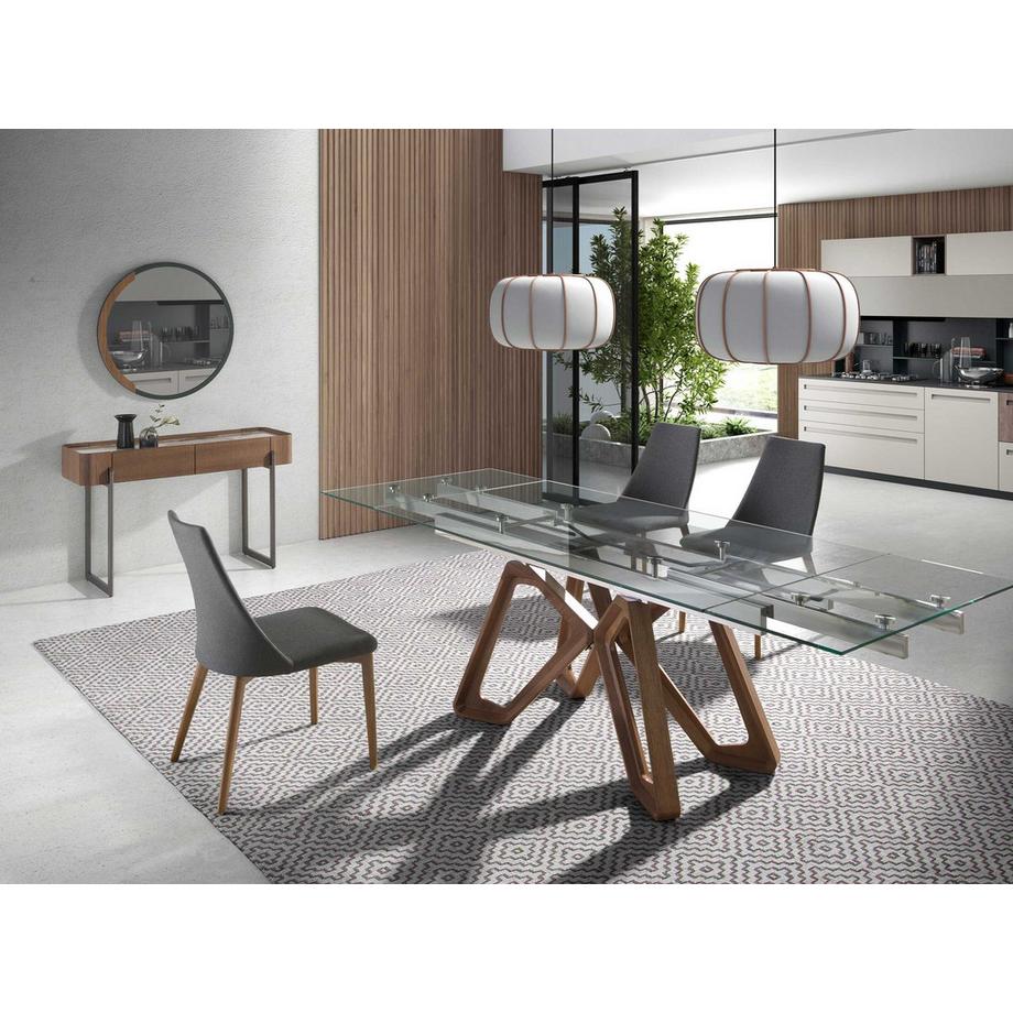 ANGEL CERDA Rechteckiger Konsolentisch aus Porzellanmarmor, Nussbaum und dunklem Metallic-Stahl  