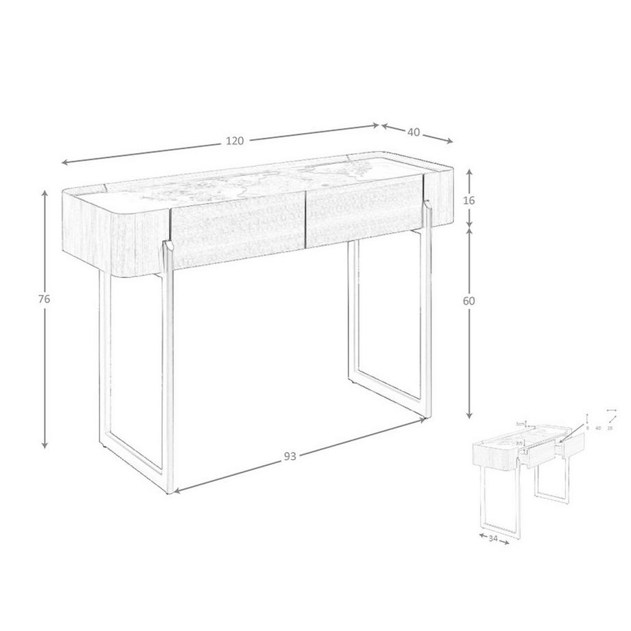 ANGEL CERDA Rechteckiger Konsolentisch aus Porzellanmarmor, Nussbaum und dunklem Metallic-Stahl  