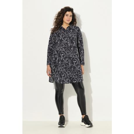 Ulla Popken  Longbluse, Gesichter, A-Linie, Hemdkragen, Langarm 