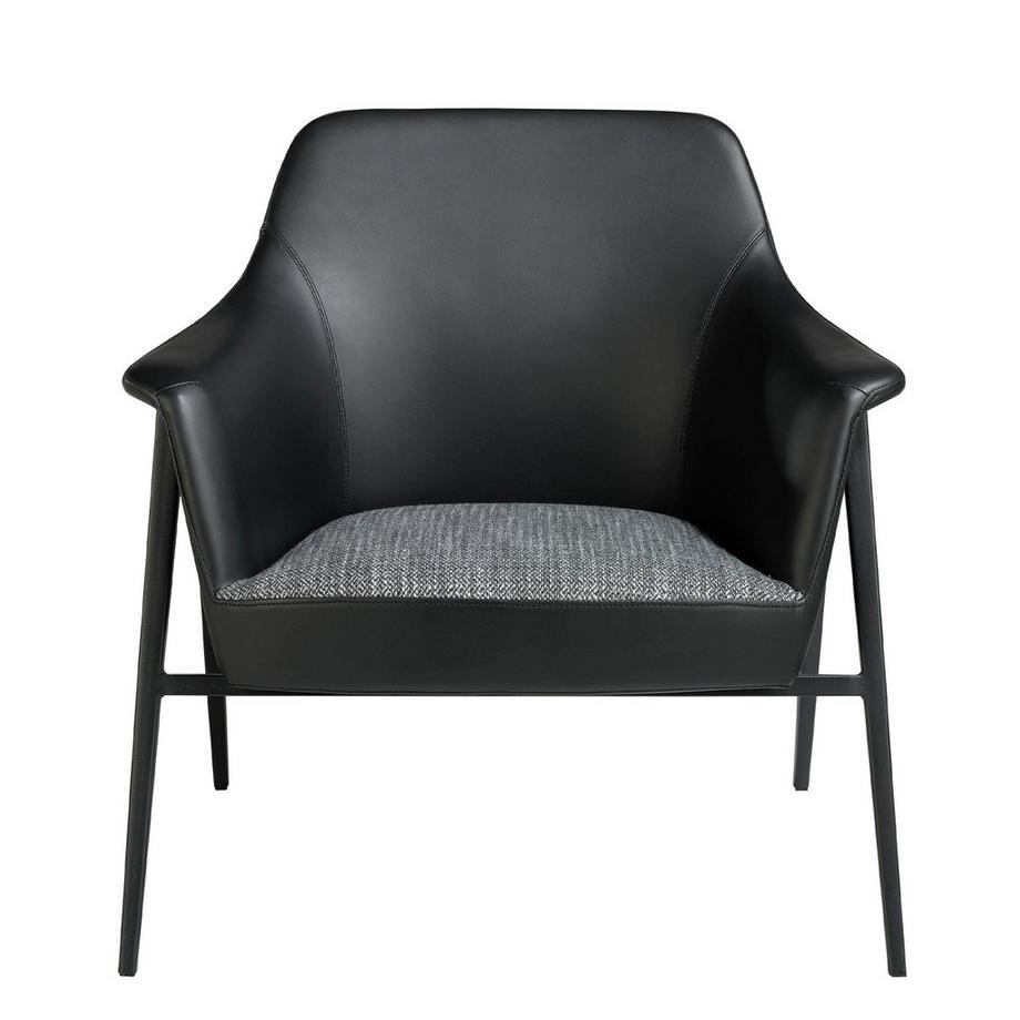 ANGEL CERDA Fauteuil pivotant en tissu gris et similicuir noir  