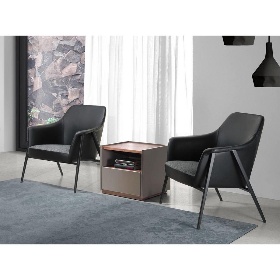 ANGEL CERDA Fauteuil pivotant en tissu gris et similicuir noir  