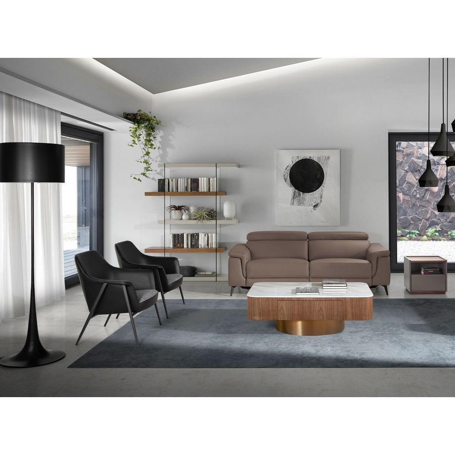 ANGEL CERDA Fauteuil pivotant en tissu gris et similicuir noir  