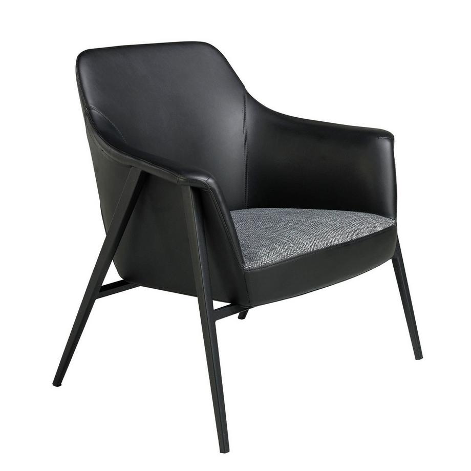 ANGEL CERDA Fauteuil pivotant en tissu gris et similicuir noir  