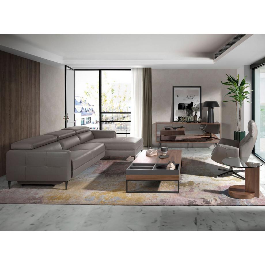 ANGEL CERDA Divano relax chaise longue destro in pelle grigio scuro  