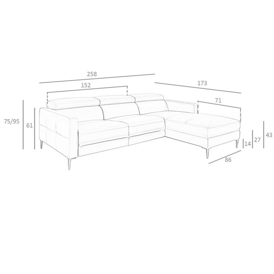 ANGEL CERDA Divano relax chaise longue destro in pelle grigio scuro  