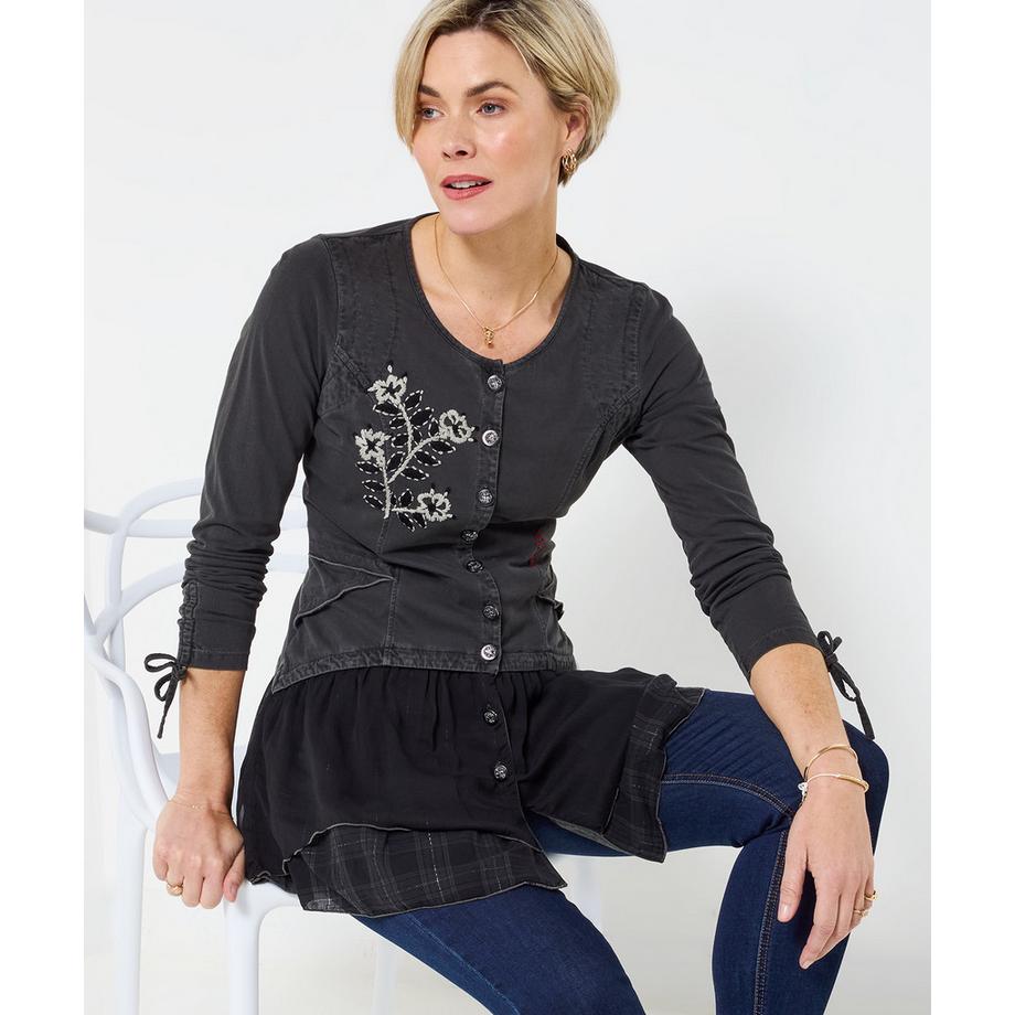 Tunika mit floral besticktem Saum