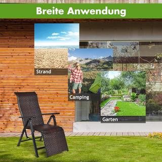 Northix Sonnenliege Rattan klappbarer Liegestuhl mit Verstellbarer Rückenlehne Braun  