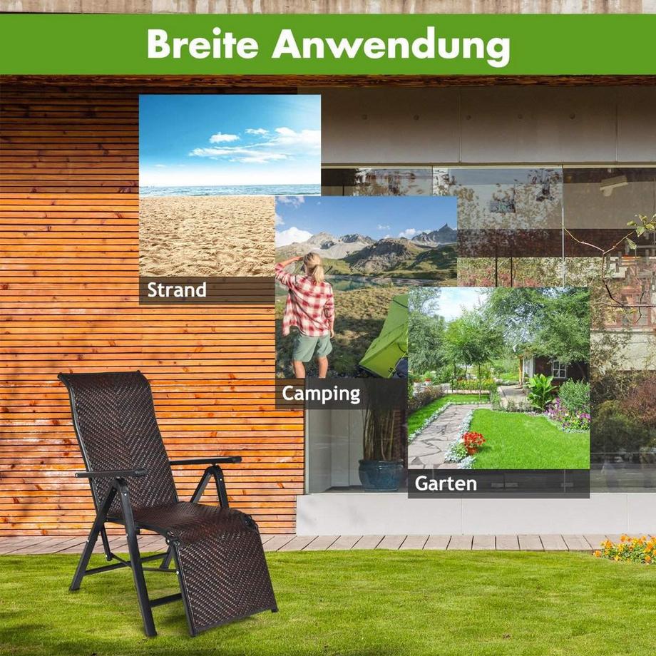 Northix Chaise longue pliante en rotin avec dossier réglable marron  