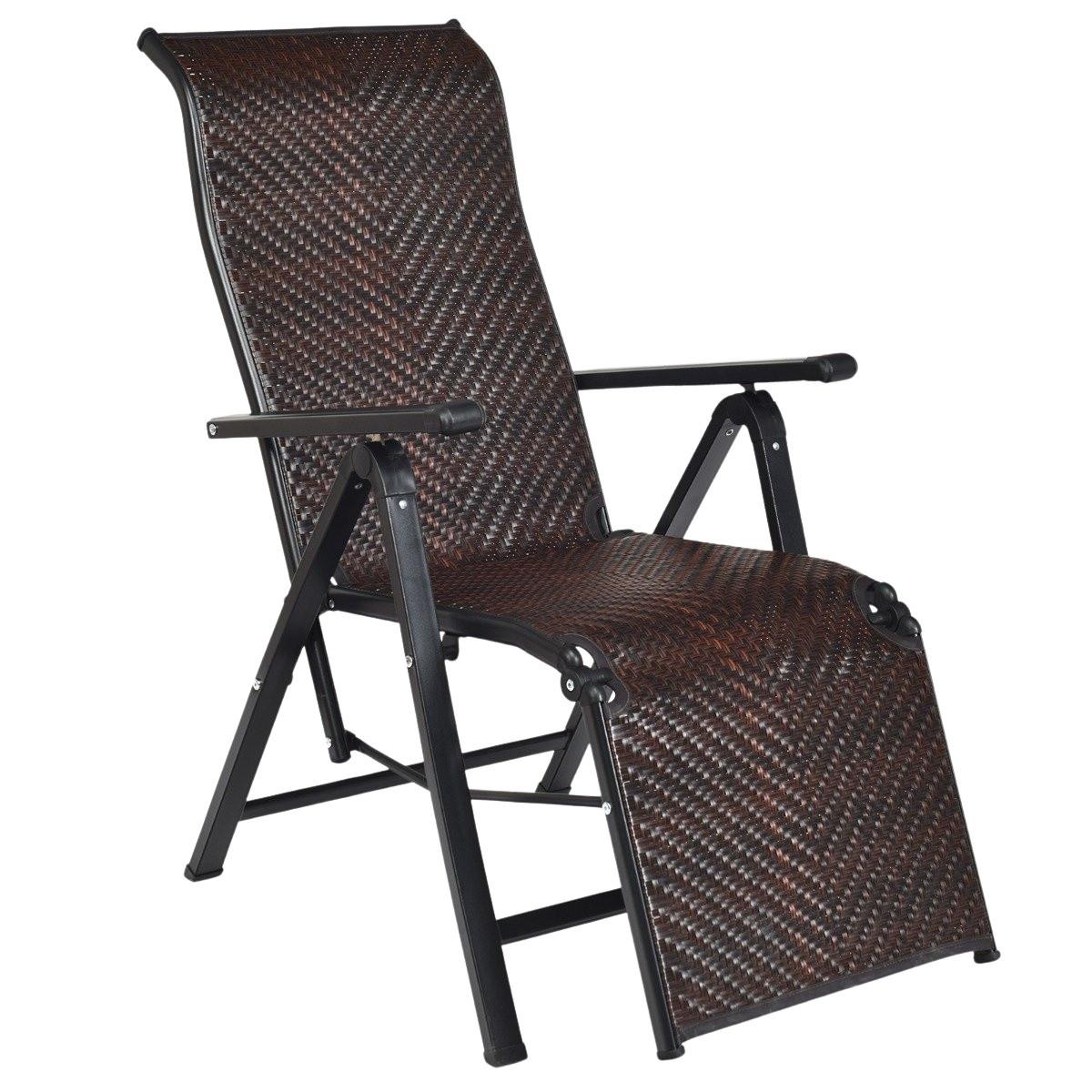 Northix Sonnenliege Rattan klappbarer Liegestuhl mit Verstellbarer Rückenlehne Braun  