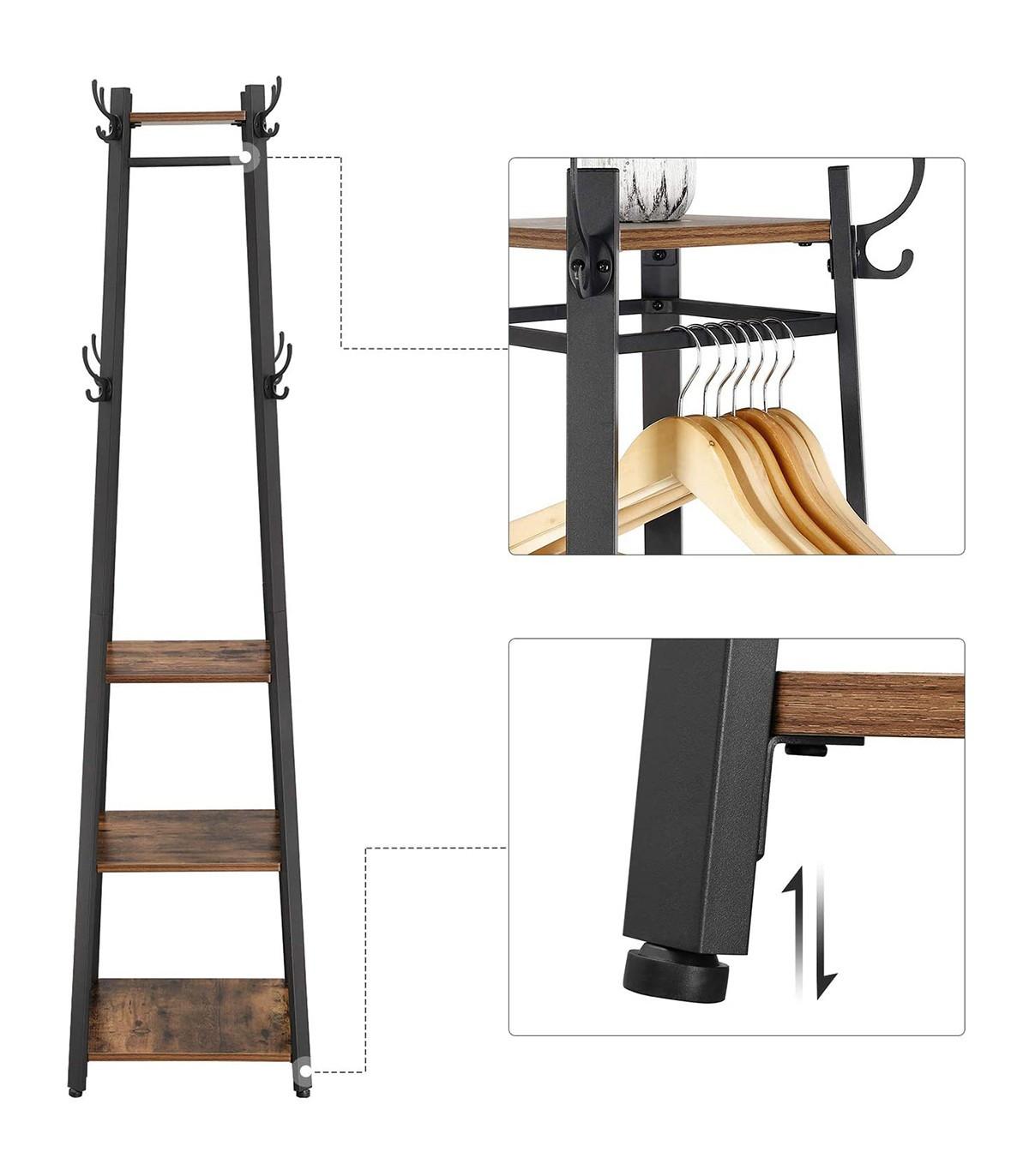 Calicosy Appendiabiti con mensole a 3 livelli, ganci e aste - H180 cm  