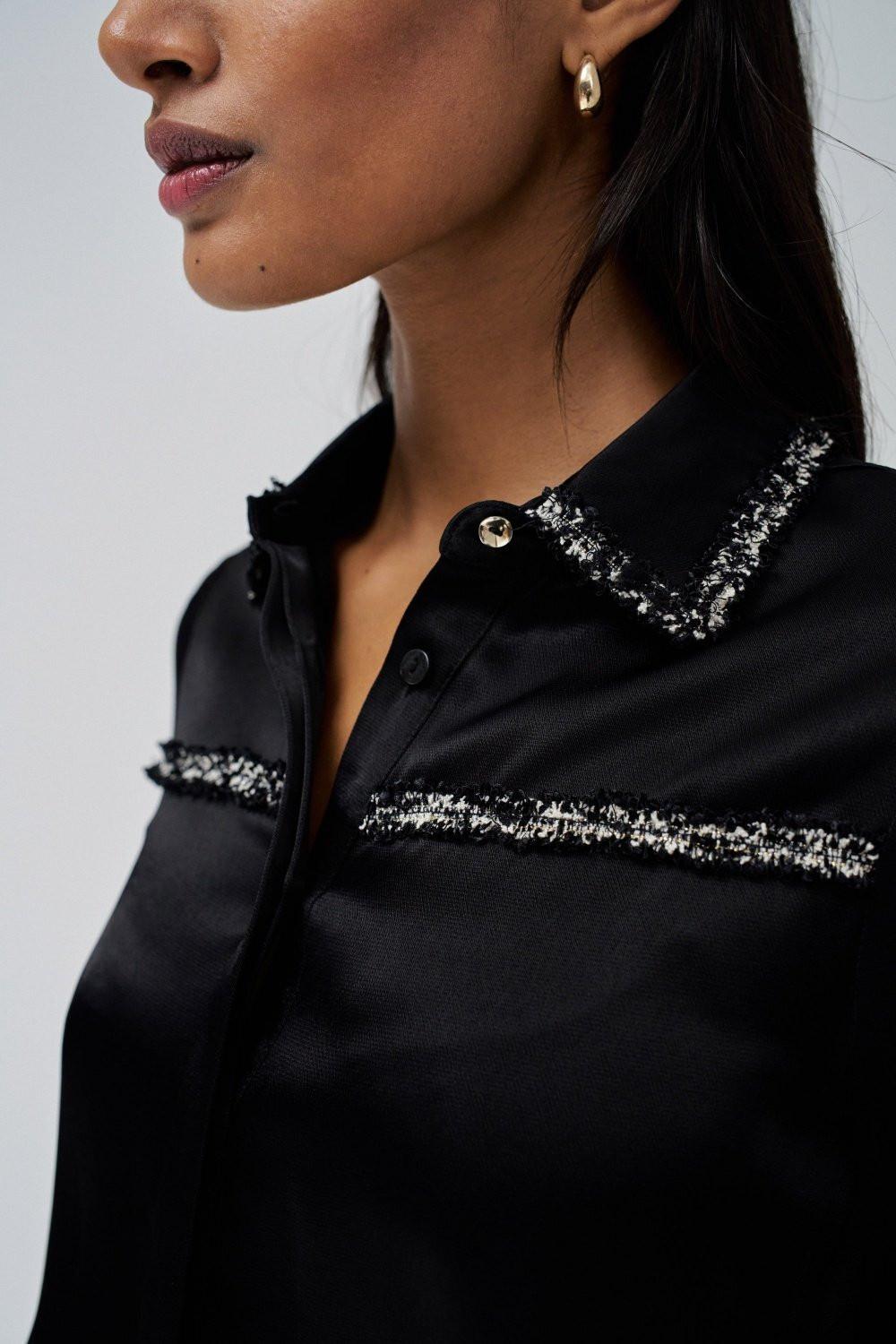 Salsa  Blouse à manches longues Shirt With Ribbon Tweed-Effect 