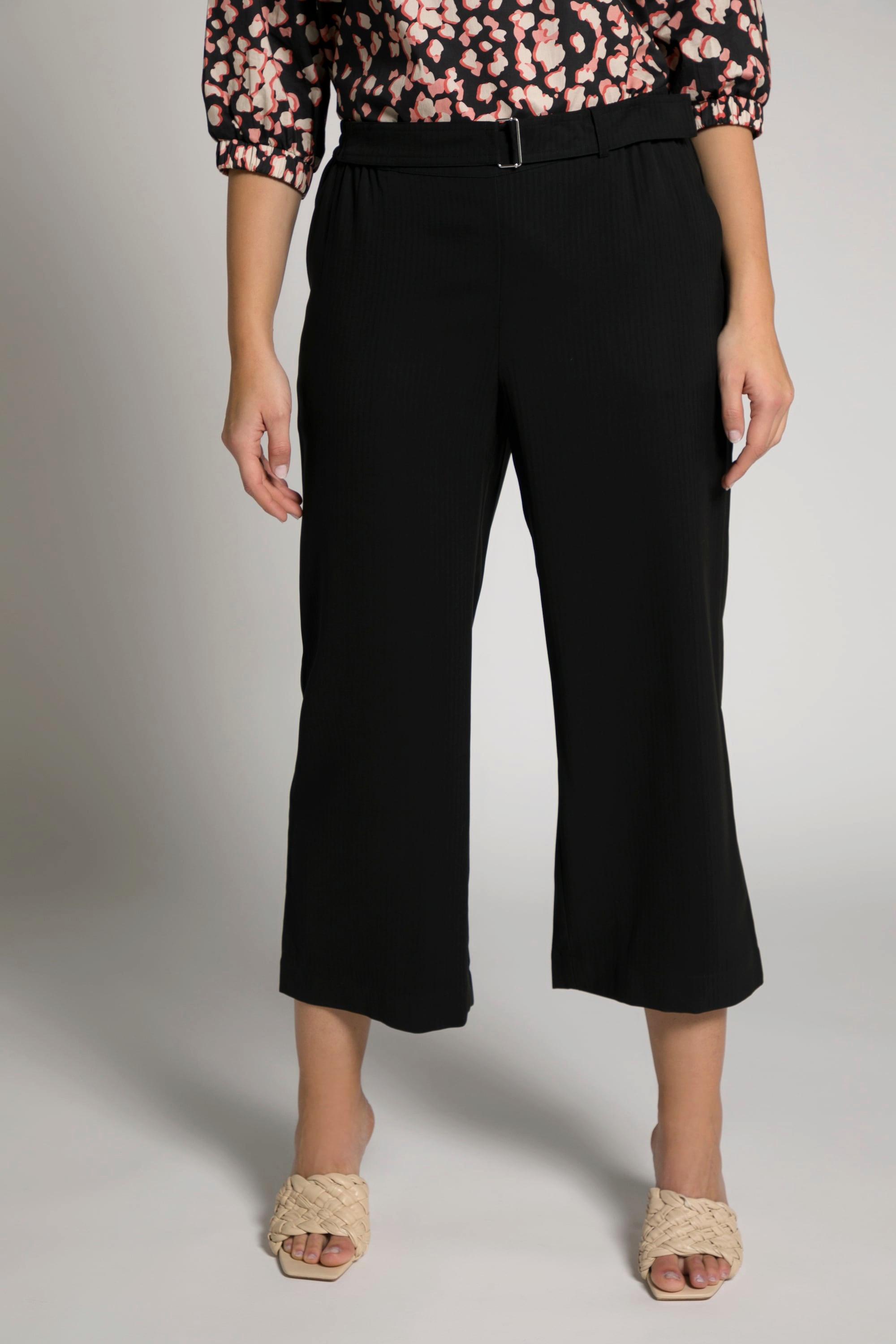 Ulla Popken  Culottes modello Mary con righe, taglio della gamba ampio e cintura da annodare 