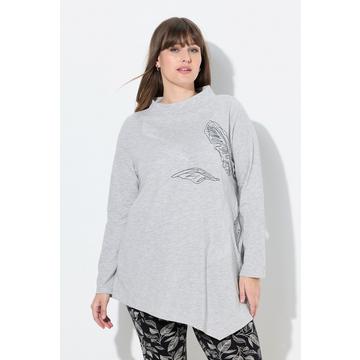 Maglia lunga in cotone biologico con ricami, collo alto e maniche lunghe