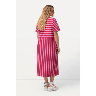 Ulla Popken  Abito midi di jersey dal taglio oversize con righe, scollo a girocollo e mezze maniche 