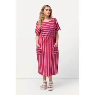 Ulla Popken  Abito midi di jersey dal taglio oversize con righe, scollo a girocollo e mezze maniche 