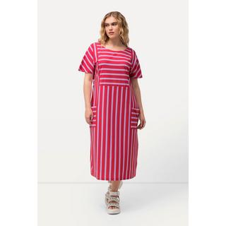 Ulla Popken  Jersey-Midikleid, Streifen, Oversized, Rundhals, Halbarm 