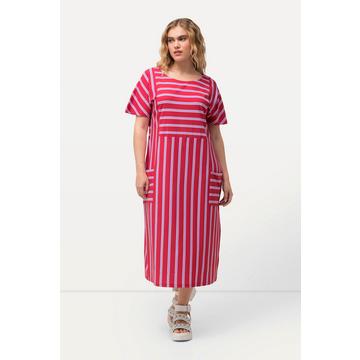 Abito midi di jersey dal taglio oversize con righe, scollo a girocollo e mezze maniche