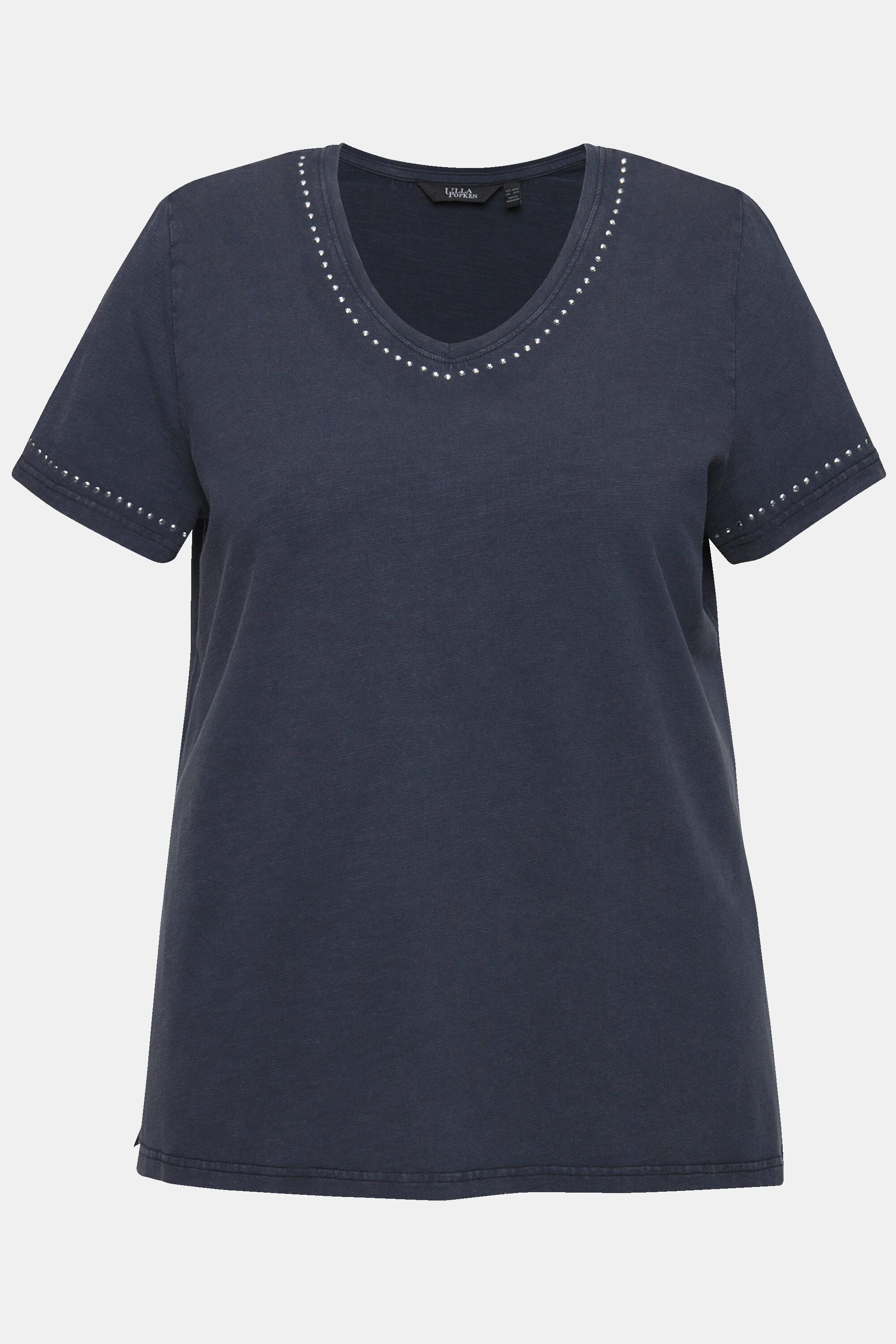 Ulla Popken  T-shirt cold dyed. Rivets fantaisie, col en V et manches courtes. 