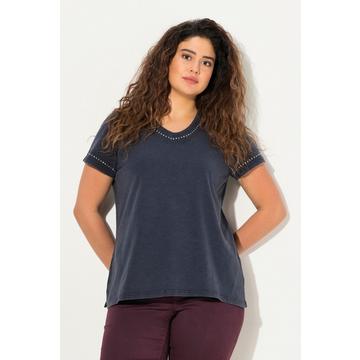 T-shirt con tintura a freddo, applicazioni, scollo a V e mezze maniche