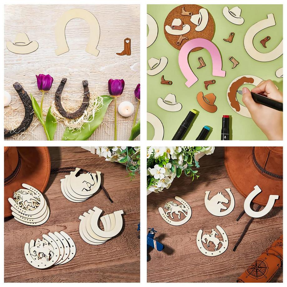 Activity-board  Hufeisen Holz-Set, 35pcs hölzernen Hufeisen Handwerk, Hufeisen Kindergeburtstag Partei Holz, Holzscheiben Hufeisen, Hochzeit Dekoration 