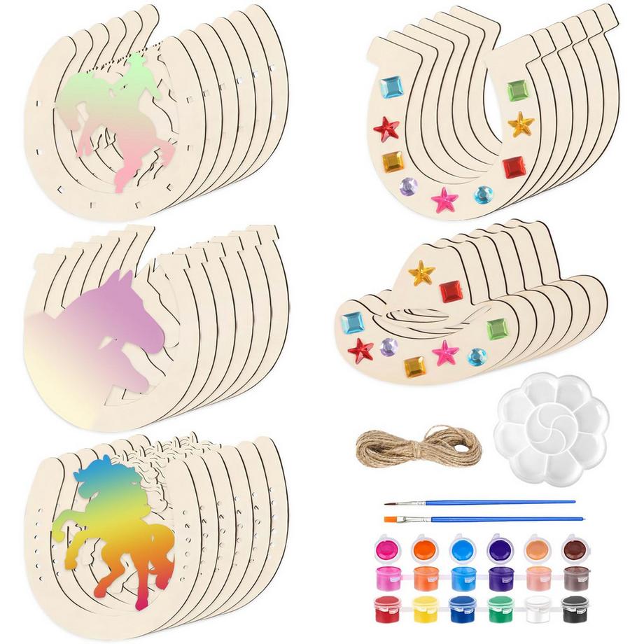 Hufeisen Holz-Set, 35pcs hölzernen Hufeisen Handwerk, Hufeisen Kindergeburtstag Partei Holz, Holzscheiben Hufeisen, Hochzeit Dekoration