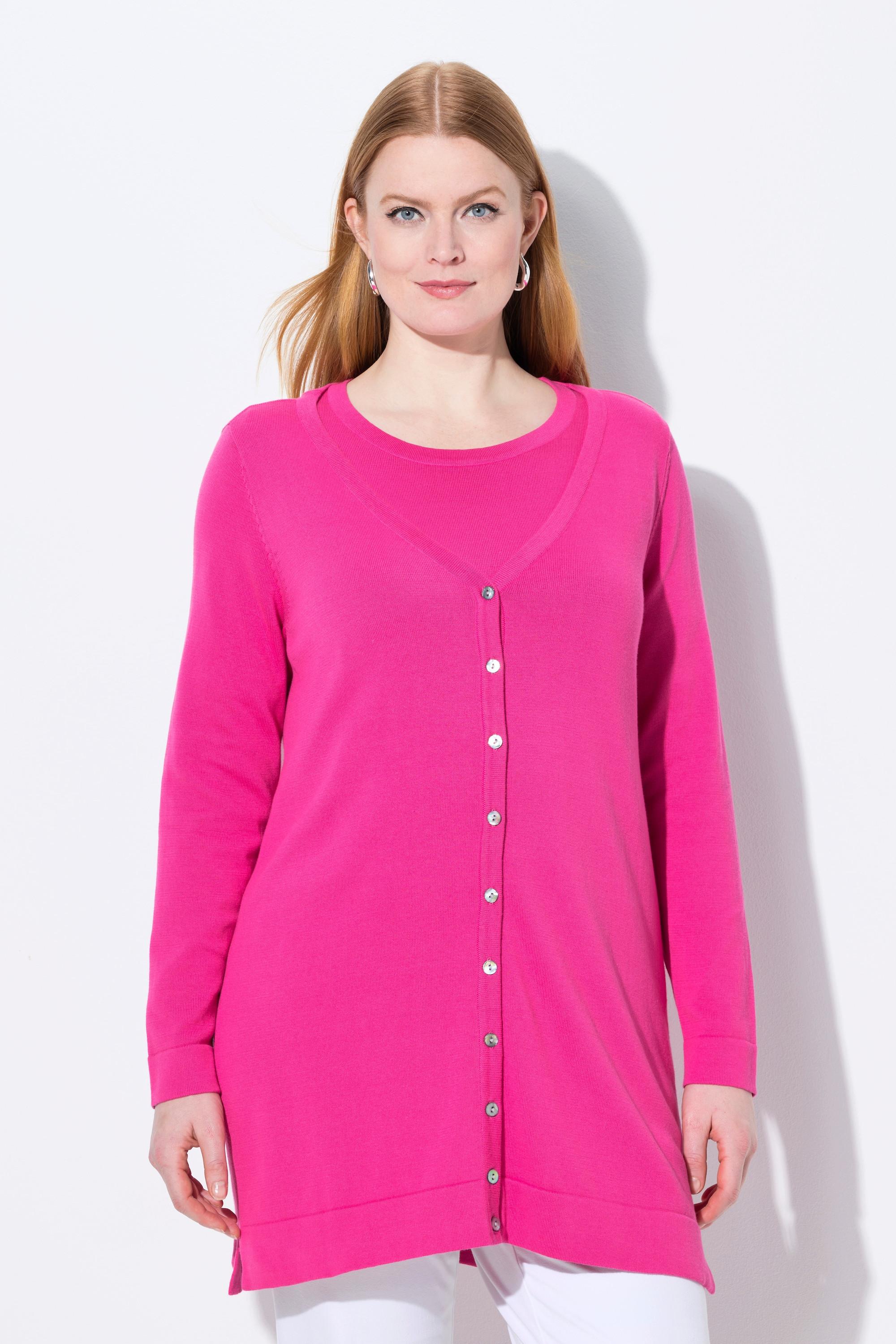 Ulla Popken Cardigan Long Col V Manches Longues Coton Pima  