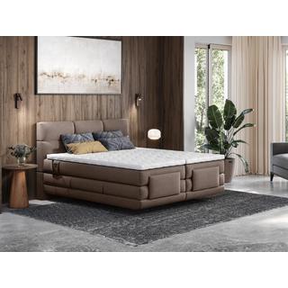 Vente-unique Boxspringbett mit gestepptem Kopfteil + elektrischem Untergestell mit Relaxfunktion + Matratze + Topper - 2 x 80 x 200 cm - Stoff - Braun - LODI von PALACIO  