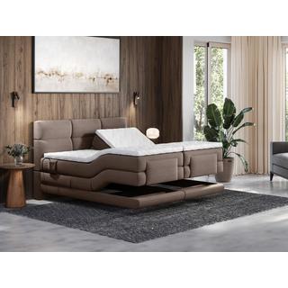 Vente-unique Ensemble complet boxspring tête de lit capitonnée + sommiers relaxation électrique + matelas + surmatelas - 2 x 80 x 200 cm - Tissu - Marron - LODI de PALACIO  