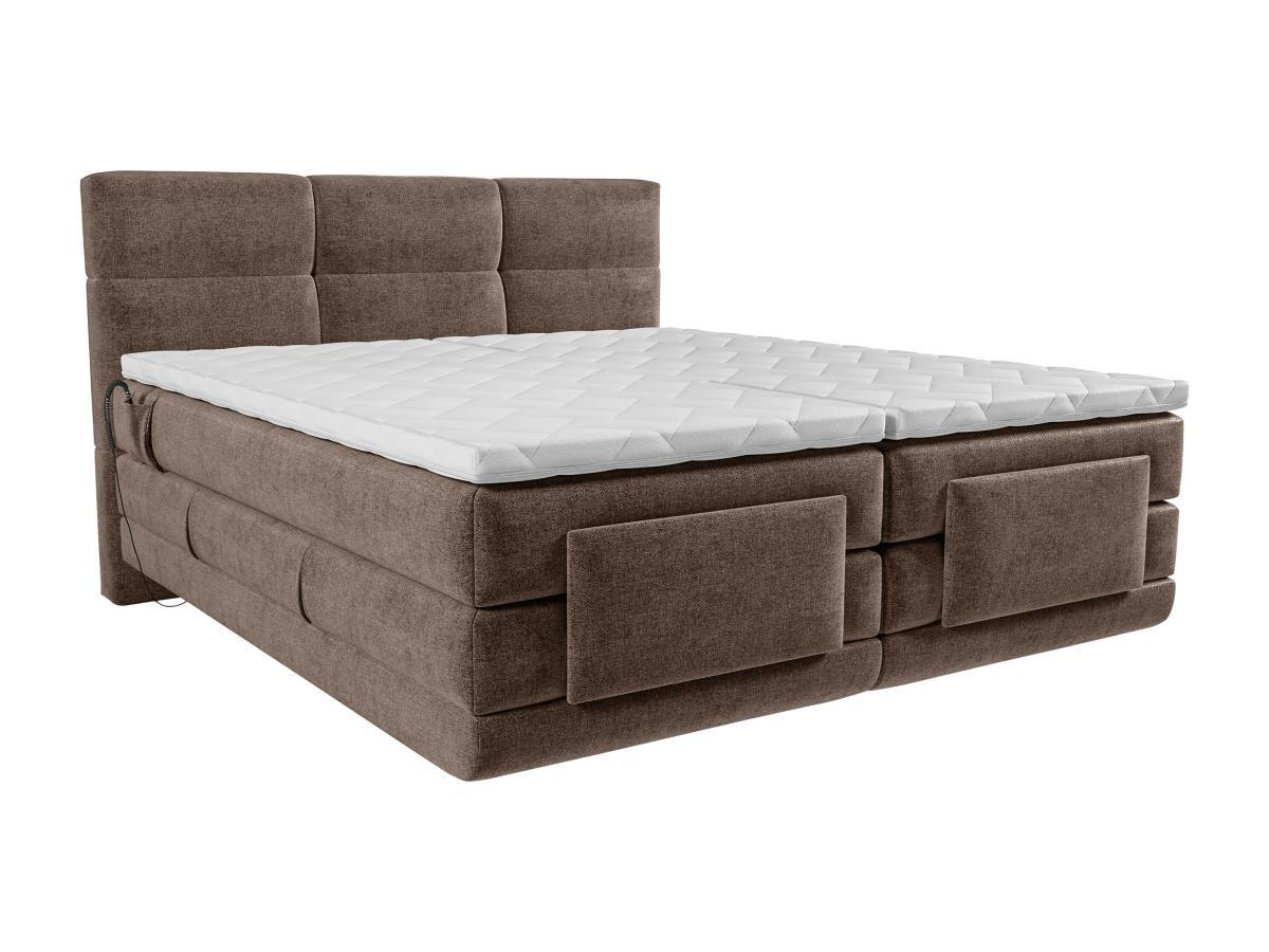 Vente-unique Ensemble complet boxspring tête de lit capitonnée + sommiers relaxation électrique + matelas + surmatelas - 2 x 80 x 200 cm - Tissu - Marron - LODI de PALACIO  