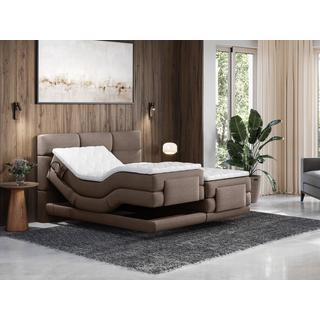 Vente-unique Boxspringbett mit gestepptem Kopfteil + elektrischem Untergestell mit Relaxfunktion + Matratze + Topper - 2 x 80 x 200 cm - Stoff - Braun - LODI von PALACIO  
