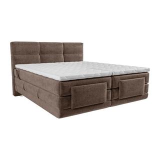 Vente-unique Ensemble complet boxspring tête de lit capitonnée + sommiers relaxation électrique + matelas + surmatelas - 2 x 80 x 200 cm - Tissu - Marron - LODI de PALACIO  