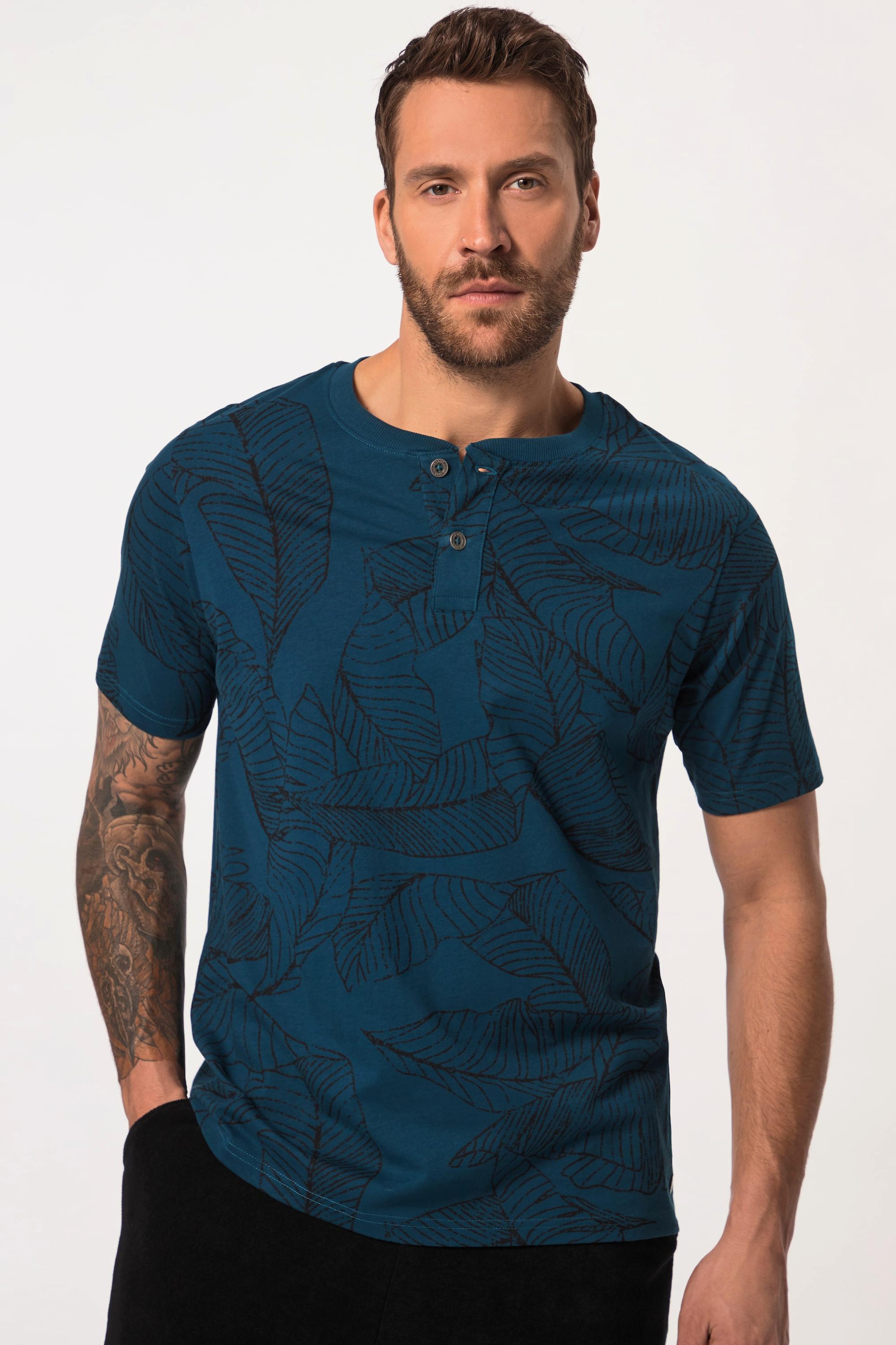 JP1880  Henley, Halbarm, floraler Print, Rundhals mit Knopfleiste 